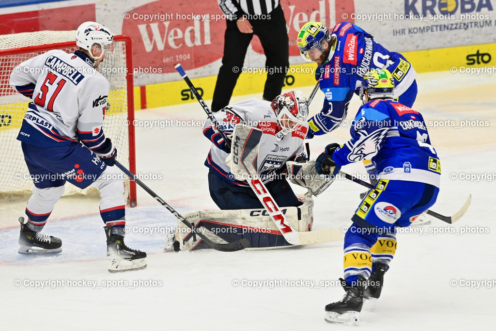 EC IDM WÄRMEPUMPEN VSV vs. HYDRO FEHERVAR AV 19 | #51 Campbell Timothy HYDRO FEHERVAR, #35 Horvath Dominik HYDRO FEHERVAR, #9 RAUCHENWALD Alexander EC VSV, #42 LANZINGER Benjamin EC VSV, EC IDM WÄRMEPUMPEN VSV vs. HYDRO FEHERVAR AV 19, EC IDM WÄRMEPUMPEN VSV vs. HYDRO FEHERVAR AV 19 am 20.11.2024 in Villach (Stadthalle Villach), Austria, (Photo by Bernd Stefan)