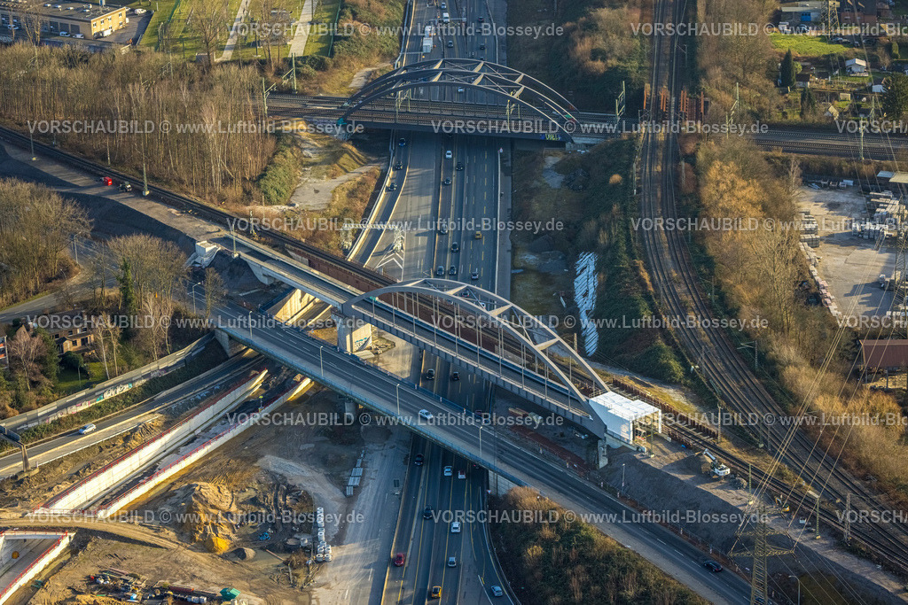 Herne240103983 | Luftbild, Autobahnkreuz Herne Großbaustelle, Autobahn A43 und Autobahn A42, Baukau-West, Herne, Ruhrgebiet, Nordrhein-Westfalen, Deutschland
