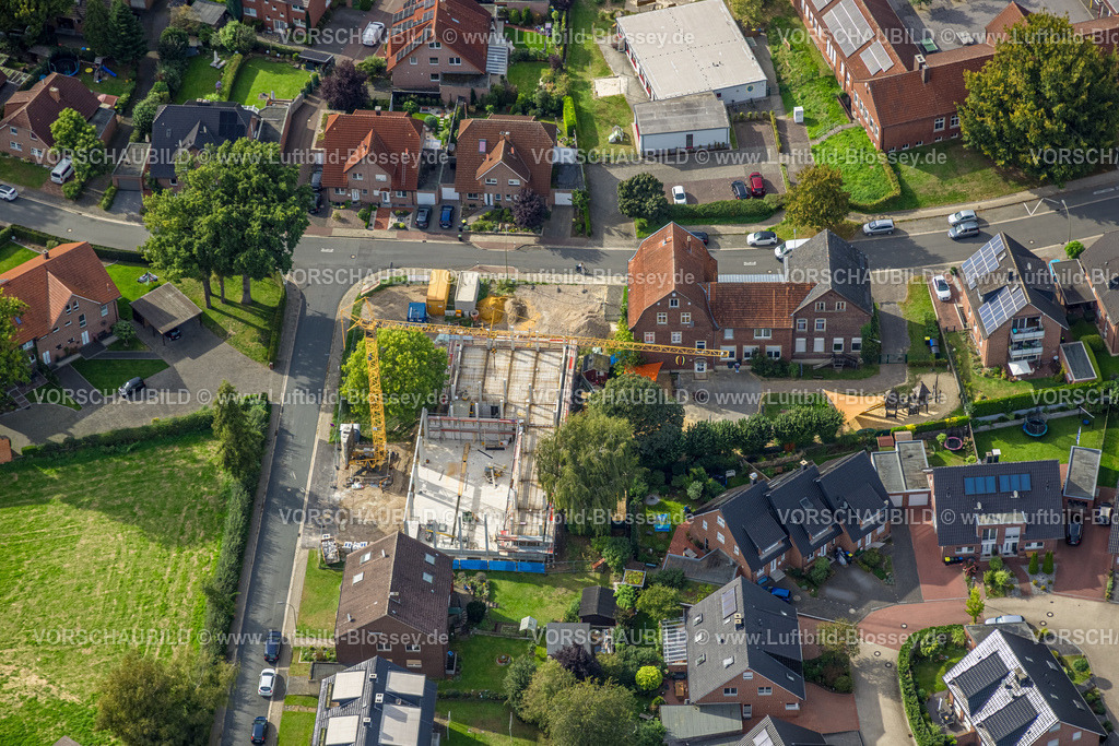 Haltern230905741 | Luftbild, KIndergarten und Baustelle mit Neubau Feuerwehrhaus, Sythen, Haltern am See, Ruhrgebiet Münsterland, Nordrhein-Westfalen, Deutschland