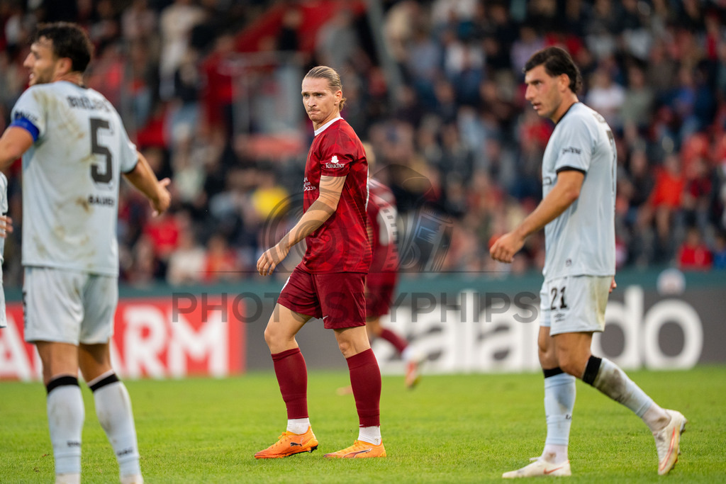 SG Sonnenhof Großaspach vs. Arminia Bielefeld, Fussball, DFB-Pokal, 1. Runde, 22.08.2026 | Marlon Fass (SG Sonnenhof Großaspach, #09),SG Sonnenhof Großaspach vs. Arminia Bielefeld, Fussball, DFB-Pokal, 1. Runde, 22.08.2026,DFB regulations prohibit any use of photographs as image sequences and/or quasi-video