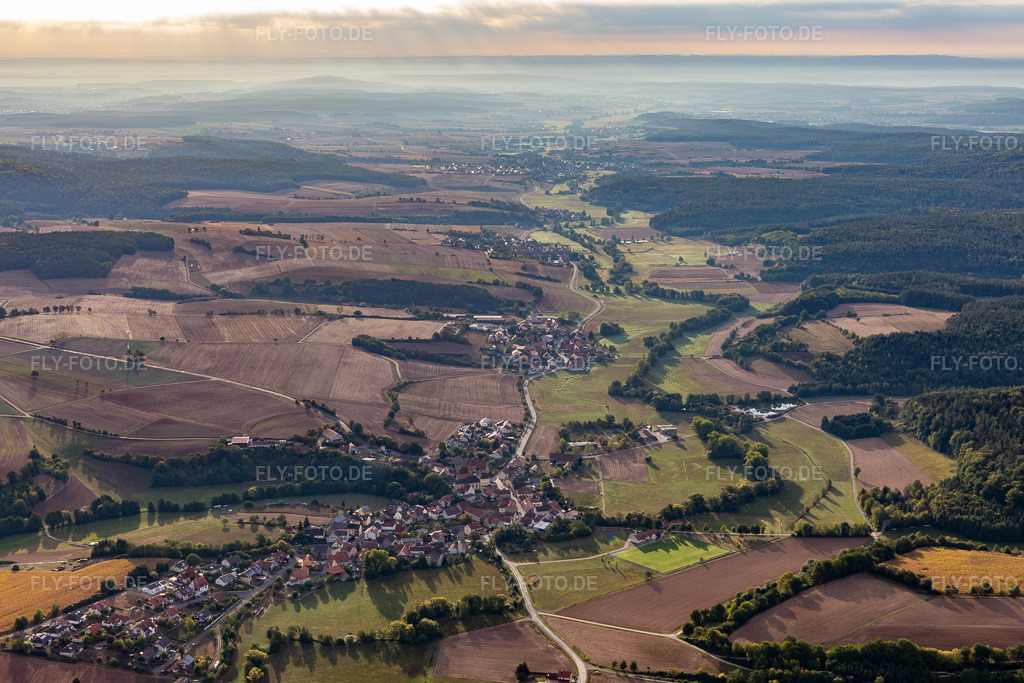 Luftbild: Tal der Rauen Ebrach im Ortsteil Prölsdorf in Rauhenebrach im Bundesland Bayern in Deutschland. Foto: IMG_111161.jpg vom 09.09.2018 durch Werner Riehm/FLY-FOTO.de