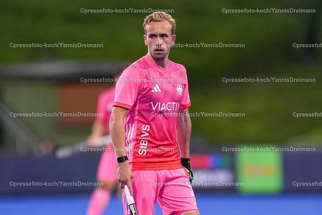 xydrx12082504079 | 12.08.2025, xydrx, Herren EuroHockey Championship 2025, Gruppenphase, Gruppe B, Deutschland - Polen, Sparkassenpark Mönchengladbach: Malte Hellwig (GER #29)