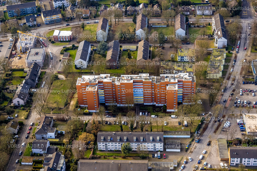 Gladbeck250201897 | Luftbild, Hochhaus Mehrfamilienhaus an der Brunnenstraße, rostfarbene Fassade, Zweckel, Gladbeck, Ruhrgebiet, Nordrhein-Westfalen, Deutschland