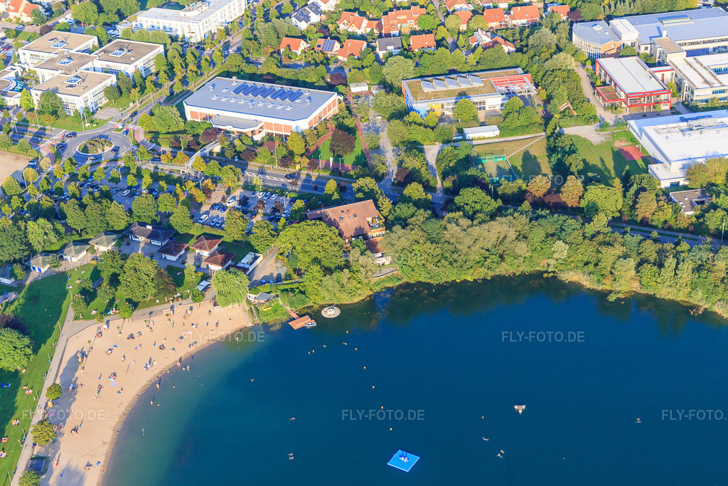 Luftbild: Strand des Badesee Bensheim am Abend in Bensheim im Bundesland Hessen in Deutschland. Foto: IMG_102985.jpg vom 28.08.2017 durch Werner Riehm/FLY-FOTO.deWWW.BASINUS-BAD.DE