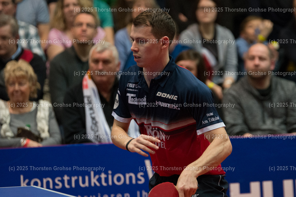 TTBL TTC Fulda-Maberzell vs. Borussia Duesseldorf | Jonathan GROTH (TTC RhoenSprudel Fulda-Maberzell); TTBL TTC Fulda-Maberzell vs. Borussia Duesseldorf, Tischtennis-Bundesliga - 12. Spieltag am 21.01.2018 in der Hubtex Arena in Fulda, (Deutschland) - Realisiert mit Pictrs.com