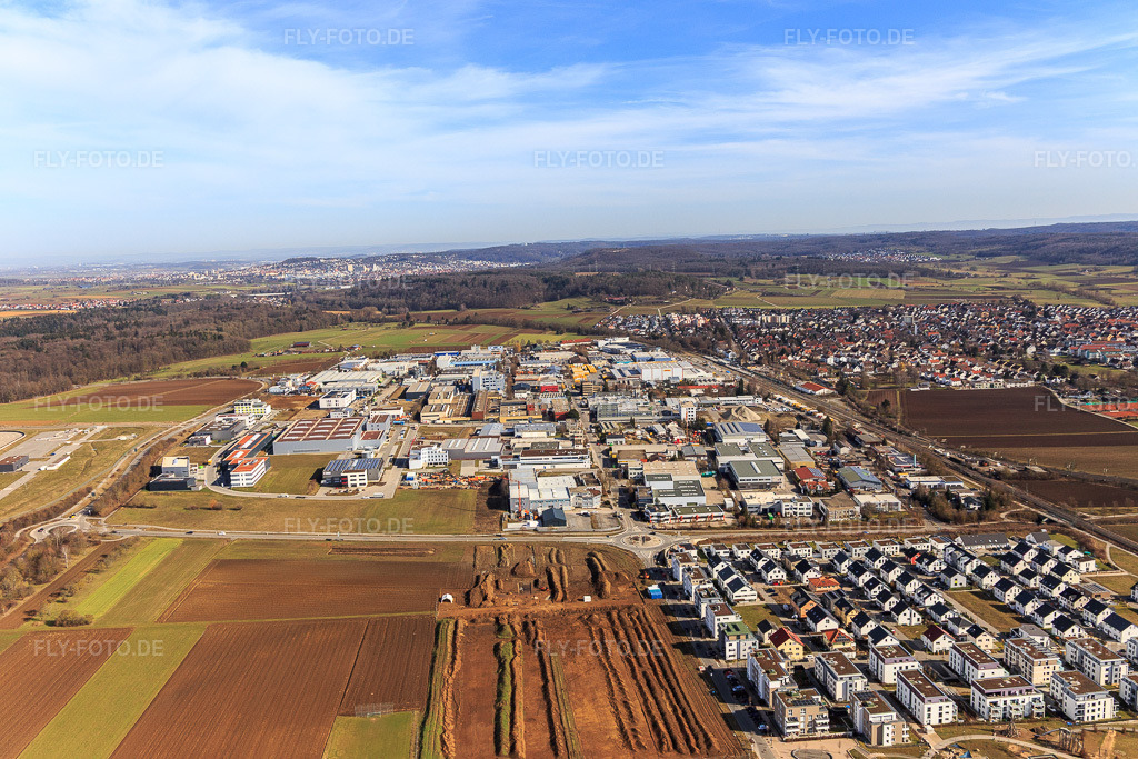 Luftbild: Industriegebiet Nord in Renningen im Bundesland Baden-Württemberg in Deutschland. Foto: IMG_124917.jpg vom 20.02.2021 durch Werner Riehm/FLY-FOTO.de