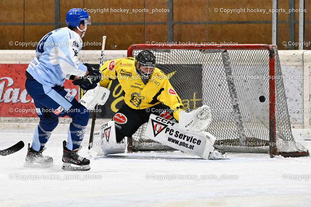 EC Spittal Hornets vs. ESC Steindorf 28.10.2023 | #18 Pewal Martin, #1 Zauchner Rene, Tor ESC Steindorf
