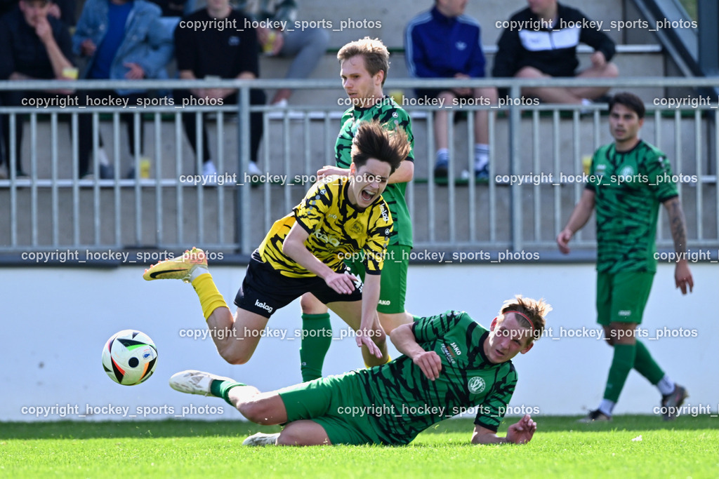 SC Landskron vs. FC Faakersee | #23 Jona Jakob Steinwender SC Landskron, #12 Moritz Nico Prugger FC Faakersee, #7 Markus Ulbing SC Landskron, SC Landskron vs. FC Faakersee, SC Landskron vs. FC Faakersee am 27.04.2025 in Villach (Sportanlage Landskron), Austria, (Photo by Bernd Stefan)