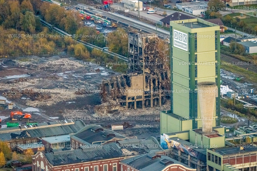 Gelsenkirchen231103422 | Luftbild, ehemaliges DSK Bergwerk Lippe  Westerholt, Abrissarbeiten, Egonstraße, an der Stadtgrenze zu Gelsenkirchen, umgeben von herbstlichen Laubbäumen, Hassel, Gelsenkirchen, Ruhrgebiet, Nordrhein-Westfalen, Deutschland