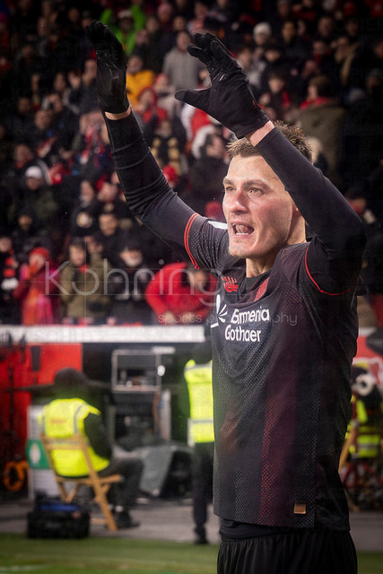Bayer 04 Leverkusen vs. FC St. Pauli, 03.02.2026 | LEVERKUSEN, GERMANY - FEBRUARY 3:  Patrik Schick (Bayer 04 Leverkusen, 14) celebrates scoring his team's second goal during the DFB Cup quarter-final match Bayer 04 Leverkusen vs. FC St. Pauli at BayArena on February 3, 2026 in Leverkusen, Germany. (Photo by Axel Kohring/Beautiful Sports Int.)DFL REGULATIONS PROHIBIT ANY USE OF PHOTOGRAPHS AS IMAGE SEQUENCES AND/OR QUASI-VIDEO.