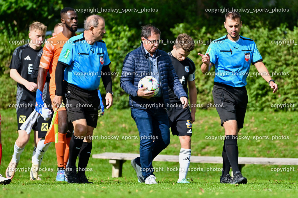 SV Rothentuhurn vs. URC Thal Assling | Walter Toplitsch Referee, Edin Omerhodzic Referee, #99 Ayotunde Ezekiel Ikuepamitan URC Thal Assling, SV Rothentuhurn vs. URC Thal Assling, SV Rothentuhurn vs. URC Thal Assling am 15.09.2024 in Rothenthurn (Sportplatz Rothenthurn), Austria, (Photo by Bernd Stefan)