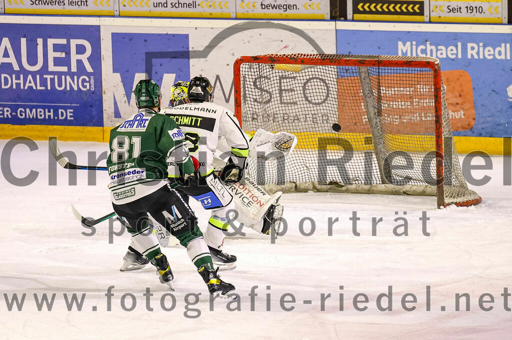 2024-02-02_056_TSV_Erding_gegen_ERSC_Amberg | Erding, Deutschland, 02.02.2024:
Eishockey, Bayernliga Vorrunde 2023 / 2024, 30. Spieltag, TSV Erding gegen ERSC Amberg, Endergebnis: 1:0

Maximilian Forster (Erding Gladiators, #81), Kevin Schmitt (ERSC Amberg, #19), Torwart Timon Bätge (ERSC Amberg, #31)

Foto: Christian Riedel / fotografie-riedel.net