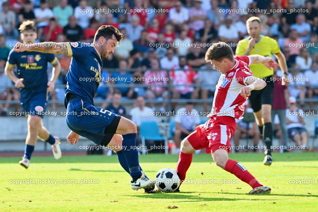 ATUS Velden vs. GAK | #5 Roland Putsche ATUS Velden, #20 Thorsten Schriebl GAK, ATUS Velden vs. GAK, ATUS Velden vs. GAK am 26.07.2024 in Villach (Stadion Lind), Austria, (Photo by Bernd Stefan)
