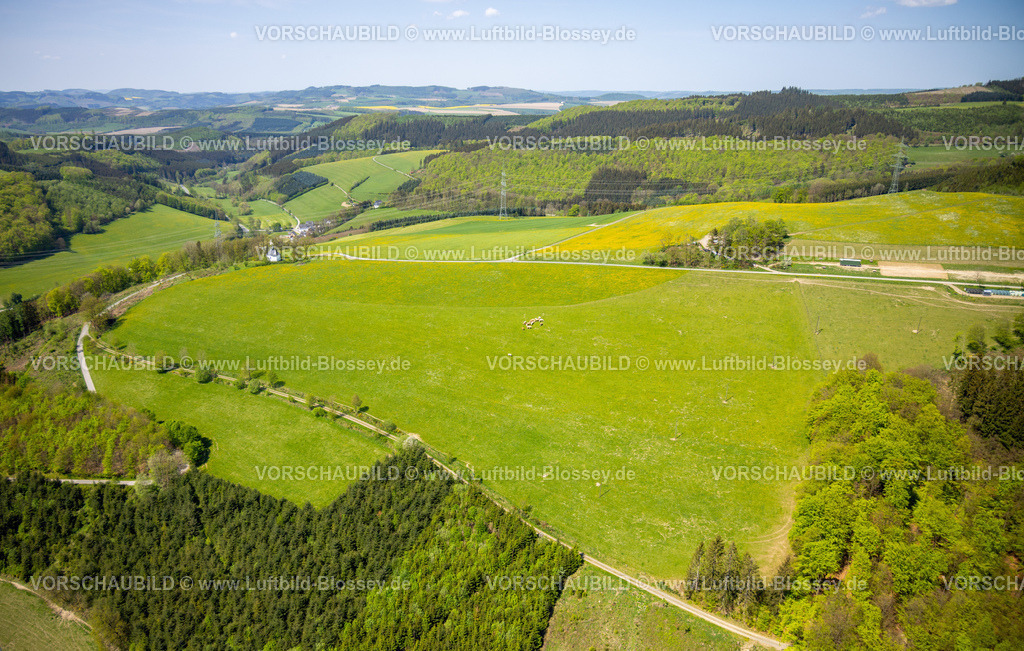 Schmallenberg240504962Boedefeld | Luftbild, Kapelle Am Steimel, Wiesen und Felder und grasende Kühe, waldige Hügellandschaft, Kirchrarbach, Schmallenberg, Sauerland, Nordrhein-Westfalen, Deutschland