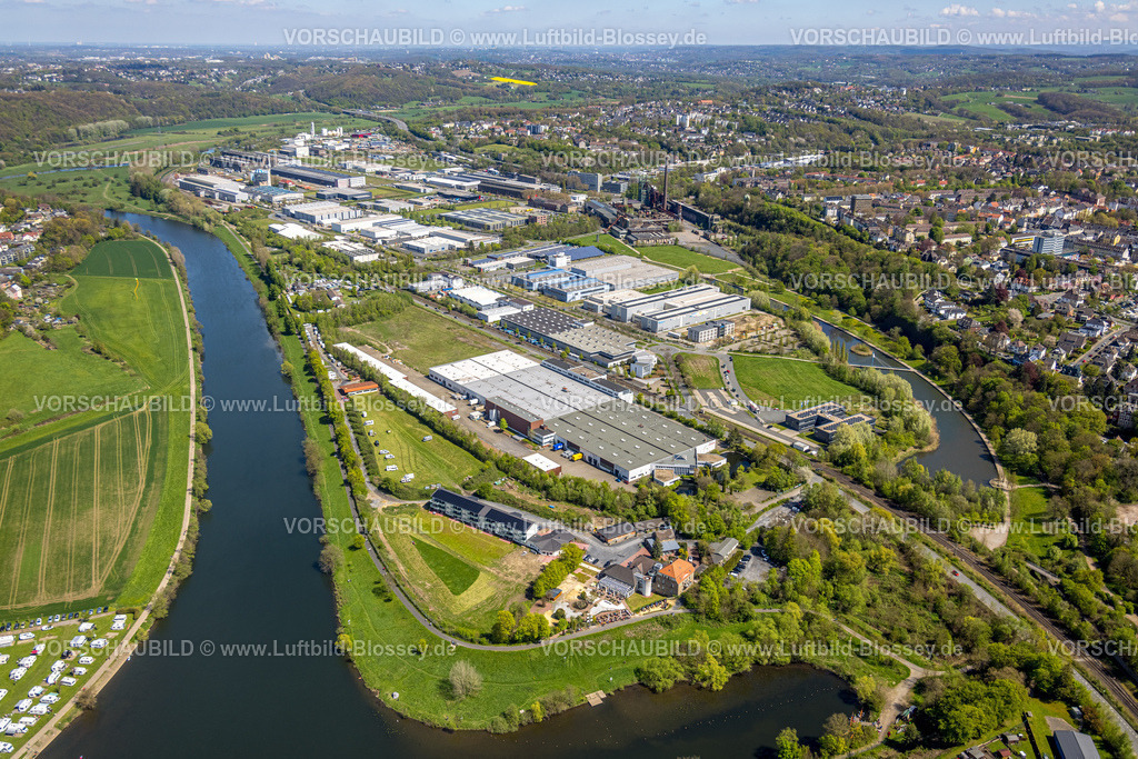 Hattingen230406921 | Luftbild, Henrichshütte, Landschaftspark und Industriemusem, Fluss Ruhr, Hattingen, Ruhrgebiet, Nordrhein-Westfalen, Deutschland