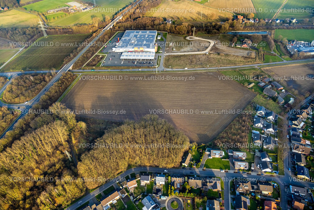 Hamm241200309 | Luftbild, Gewerbegebiet Lipperandstraße, Brachfläche und Baugebiet an der Römerstraße Ecke Lipperandstraße, Handelshof Hamm Großhandel, mit Solardach, Bockum-Hövel, Hamm, Ruhrgebiet, Nordrhein-Westfalen, Deutschland