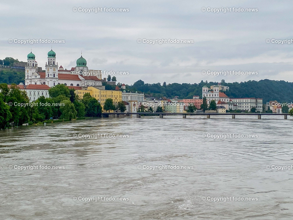 Passau_ Hochwasser_ 04.06.2024-5 | 04.06.2024, Passau, GER, Hochwasser, im Bild Donau, Inn, Ilz, Dreifluesse, Ueberflutung