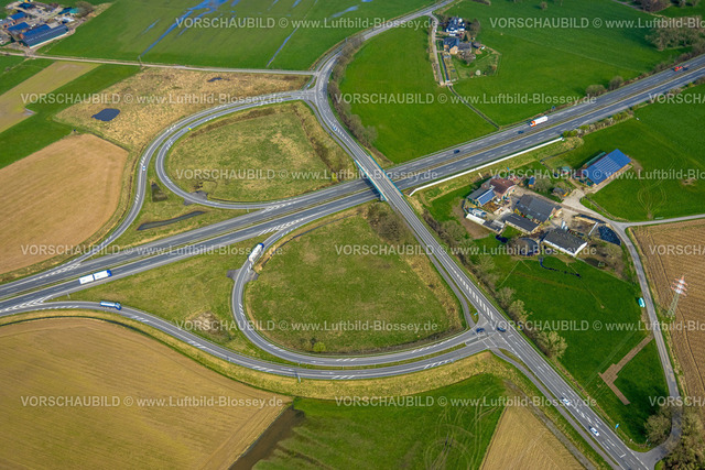 Emmerich240313646 | Luftbild, Autobahn A3 Anschlussstelle Emmerich-Ost, Netterdensche Straße, Klein-Netterden, Emmerich am Rhein, Nordrhein-Westfalen, Deutschland