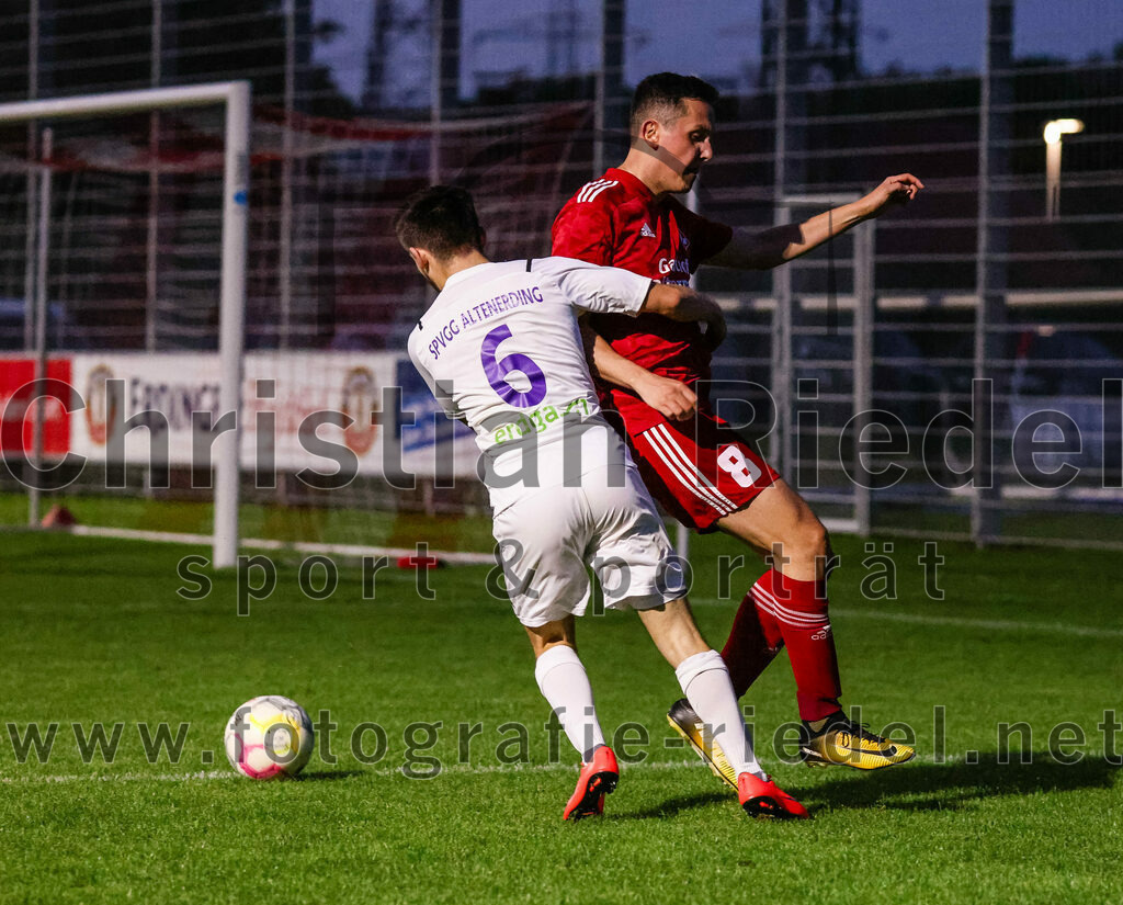 2023-08-01_069_FC_Finsing_gegen_SpVgg_Altenerding | Finsing, Deutschland, 01.08.2023:
Fußball, TOTO Pokal 2023 / 2024, 1. Spieltag, FC Finsing gegen SpVgg Altenerding, Endergebnis: 0:5

Dominik Frisch (SpVgg Altenerding, #6), Manuel Hierstetter (FC Finsing, #8)

Foto: Christian Riedel / fotografie-riedel.net