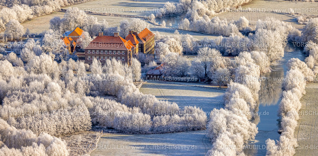 Hamm221202509SchlossOberwerries | Luftbild, Schloss Oberwerries, Wasserschloss in winterlichen Lippeauen, Heessen, Hamm, Ruhrgebiet, Nordrhein-Westfalen, Deutschland