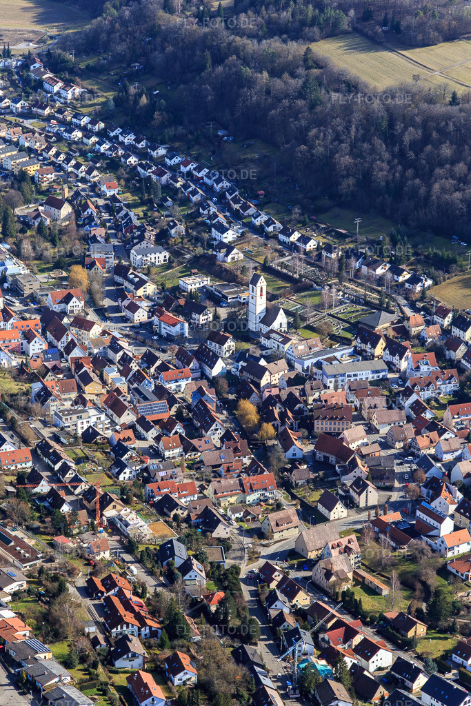 Luftbild: Ortsansicht von Nordwesten in Aidlingen im Bundesland Baden-Württemberg in Deutschland. Foto: IMG_125120.jpg vom 20.02.2021 durch Werner Riehm/FLY-FOTO.de