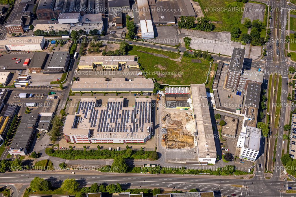 Essen220502226 | Luftbild, Baustelle und Abriss im OPTI Gewerbepark, Westendstraße, Westviertel, Essen, Ruhrgebiet, Nordrhein-Westfalen, Deutschland
