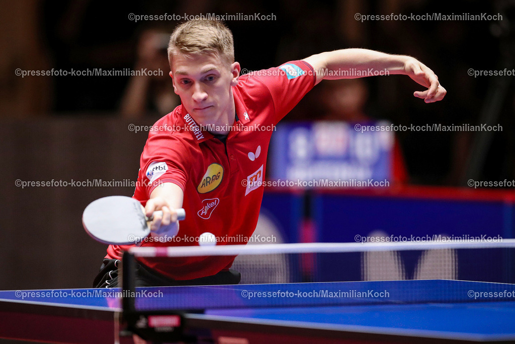 DueTTBL23052401035 | 23.05.2024, Tischtennis, Duesseldorf, ARAG CenterCourt, TTBL Herren, Halbfinale Playoffs Spiel 2, Borussia Düsseldorf - TSV Bad Königshofen: Anton Källberg (Borussia Düsseldorf)
