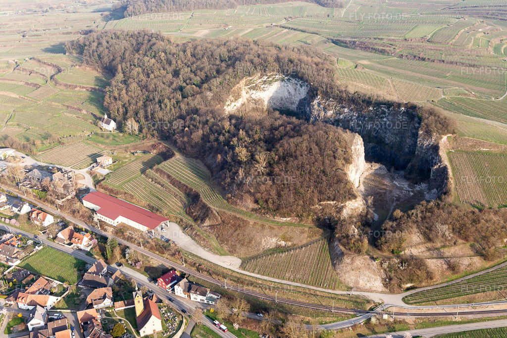 Luftbild: Alter Steinbruch im Ortsteil Oberrotweil in Vogtsburg im Bundesland Baden-Württemberg in Deutschland. Foto: IMG_113164.jpg vom 22.03.2019 durch Werner Riehm/FLY-FOTO.de
