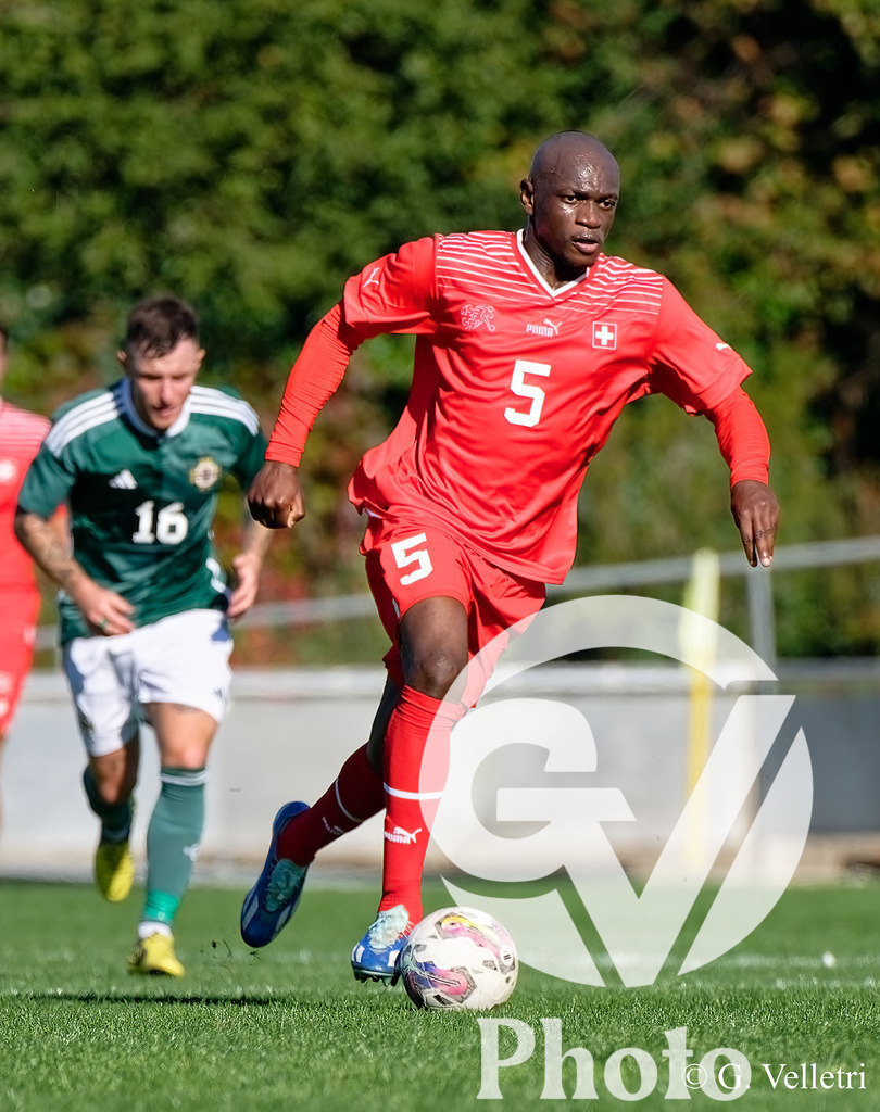 UEFA Region's Cup - NI Western Region v Vaud | Lamine Camara Mamadou (5 Vaud) goes forward (action) during the UEFA Region's Cup game between NI Western Region and Vaud at Centre Sportif de Colovray in Nyon, Switzerland 