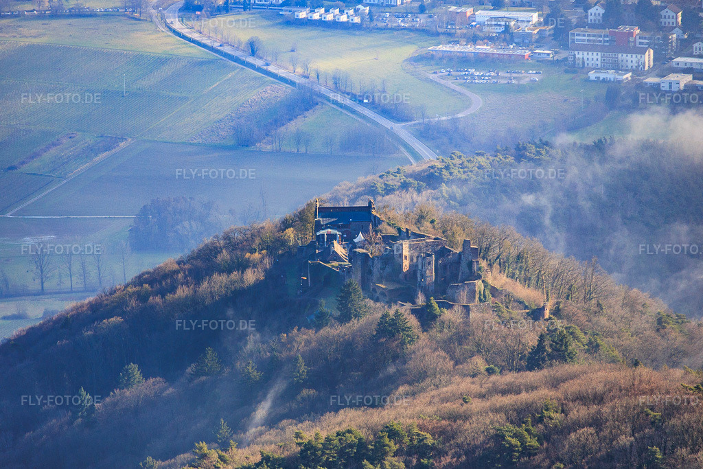 Luftbild: Burgruine Madenburg aus Norden in Leinsweiler im Bundesland Rheinland-Pfalz in Deutschland. Foto: IMG_153273.jpg vom 25.02.2026 durch Werner Riehm/FLY-FOTO.de
