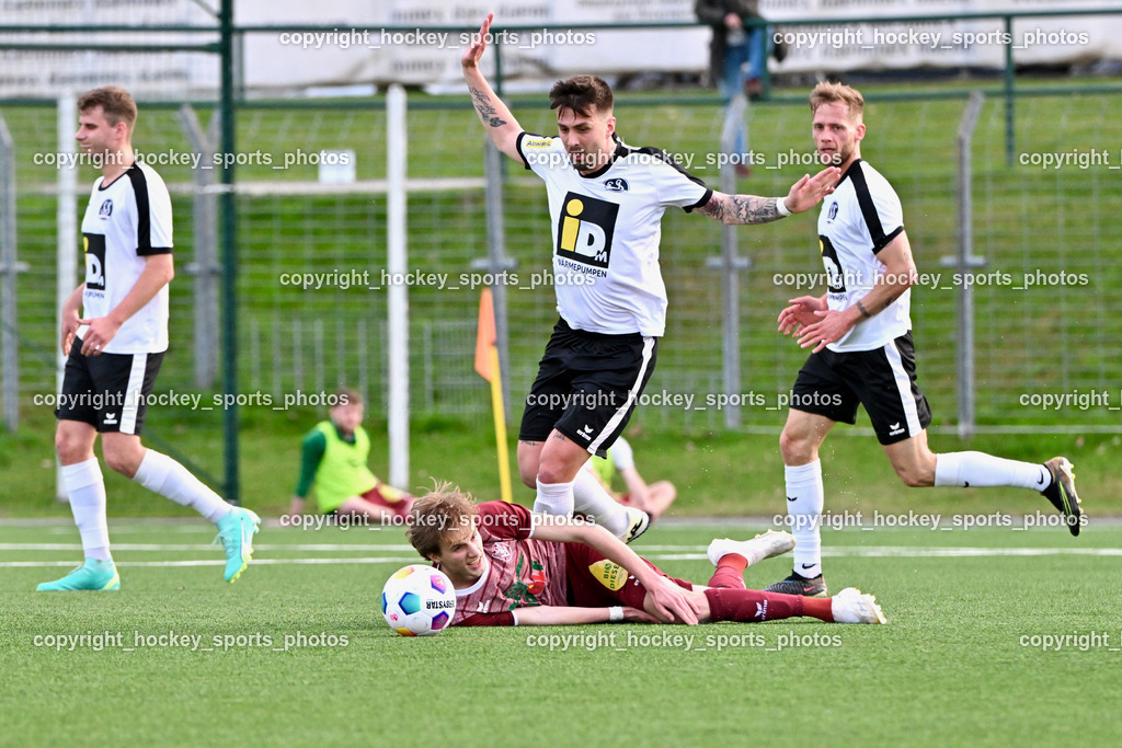 SV Spittal vs. VST Völkermarkt 5.4.2024 | #4 Thomas Walker SV Spittal, #20 Igor Kondic SV Spittal, #10 Mario Michael Kuester VST Völkermarkt, #44 Miha Kostanjsek SV Spittal, SV Spittal vs. VST Völkermarkt 5.4.2024, SV Spittal vs. VST Völkermarkt am 05.04.2024 in Spittal an der Drau (Goldeck Stadion), Austria, (Photo by Bernd Stefan)