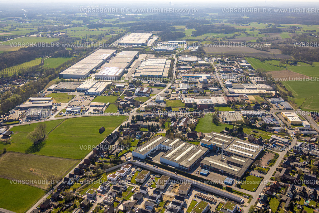 Werne250403265 | Luftbild, Gewerbegebiet-West in Werne mit Amazon Logistik, Imperial Industrial Logistics und Hellmann Worldwide Logistic, vorne Spangenberg GmbH und satis&amp;fy AG Veranstaltungstechnik, Werne, Ruhrgebiet, Nordrhein-Westfalen, Deutschland