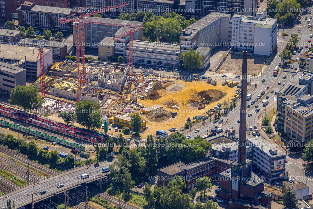 Essen230702999 | Luftbild, Baustelle neues Literatur Quartier für Büros und Wohnungen zwischen der Sachsenstraße und Bert-Brecht-Straße, Südviertel, Essen, Ruhrgebiet, Nordrhein-Westfalen, Deutschland