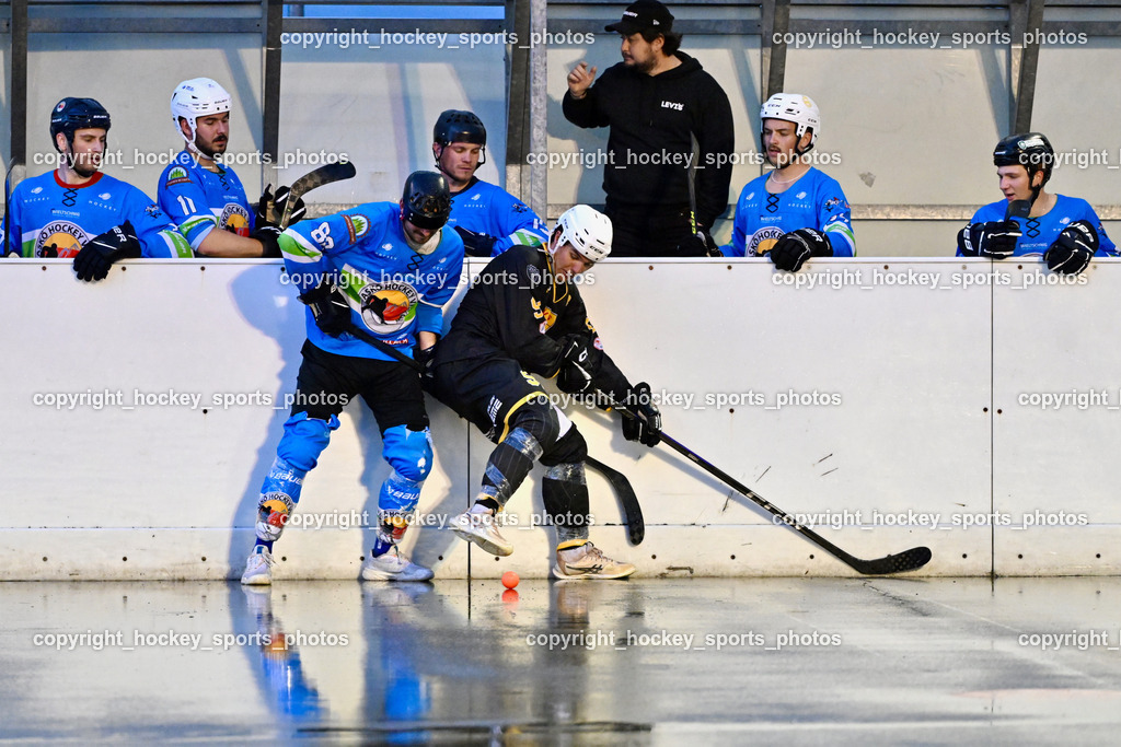 VAS Ballhockey Villach vs. ASKÖ Villach Ballhockey | #88 Ahammer Benjamin, #98 Smoliner Tobias, Spielerbank ASKÖ Villach, Funktionär ASKÖ Villach Jürgen Kersche, VAS Ballhockey Villach vs. ASKÖ Villach Ballhockey, VAS Ballhockey Villach vs. ASKÖ Villach Ballhockey am 28.05.2025 in Villach (Alpen Arena ), Austria, (Photo by Bernd Stefan)
