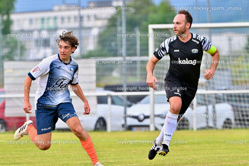 SC Magdalen vs. DSG Ledenitzen | #15 Jakob Schuster DSG Ledenitzen, #15 Christoph Wolfgang Erlacher SC Magdalen, SC Magdalen vs. DSG Ledenitzen, SC Magdalen vs. DSG Ledenitzen am 19.07.2024 in Villach (Sportplatz Madalen), Austria, (Photo by Bernd Stefan)