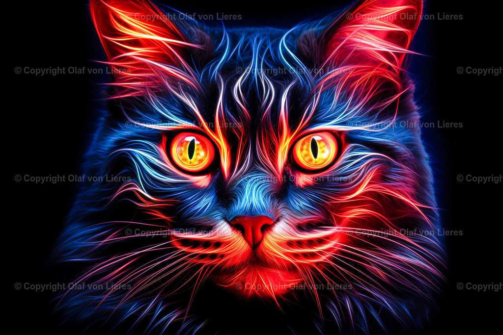 Katzengesicht in Neonfarben | Katze bunt