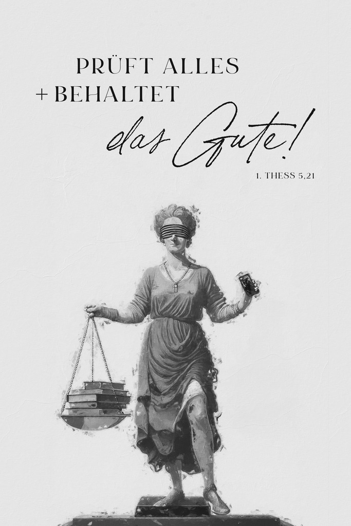 Jahreslosung 2025: Prüft alles und behaltet das Gute! 1. Thessalonicher 5,21 (E) Motiv Justitia | Eins von sieben Motiven zur Jahreslosung 2025.