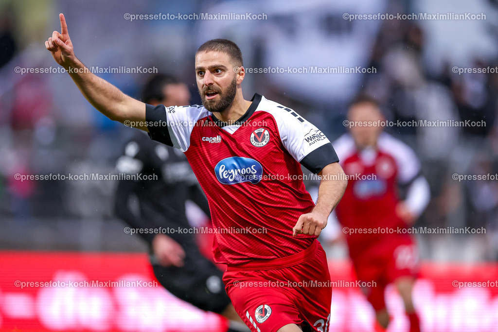 FCVK21122401086 | 21.12.2024, Fußball, FC Viktoria Köln – SV Sandhausen, 3.Liga, Sportpark Höhenberg, Saison 2024 2025: Torjubel nach dem Tor zum 1:0 durch Torschütze Serhat-Semih Güler (Viktoria Köln #30)DFB regulations prohibit any use of photographs as image sequences and or quasi-video.