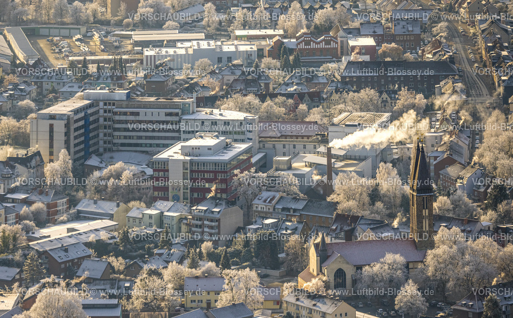 Hamm221202755 | Luftbild, Evang. Krankenhaus Hamm, Liebfrauenkirche, winterliche Bäume, Mitte, Hamm, Ruhrgebiet, Nordrhein-Westfalen, Deutschland