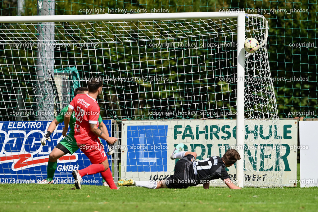 SV Rothentuhurn vs. URC Thal Assling | #23 Marco Moser SV Rothenthurn, #1 Alexander Machorka SV Rothenthurn, #27 Dominik Klaus Kofler URC Thal Assling, SV Rothentuhurn vs. URC Thal Assling, SV Rothentuhurn vs. URC Thal Assling am 15.09.2024 in Rothenthurn (Sportplatz Rothenthurn), Austria, (Photo by Bernd Stefan)