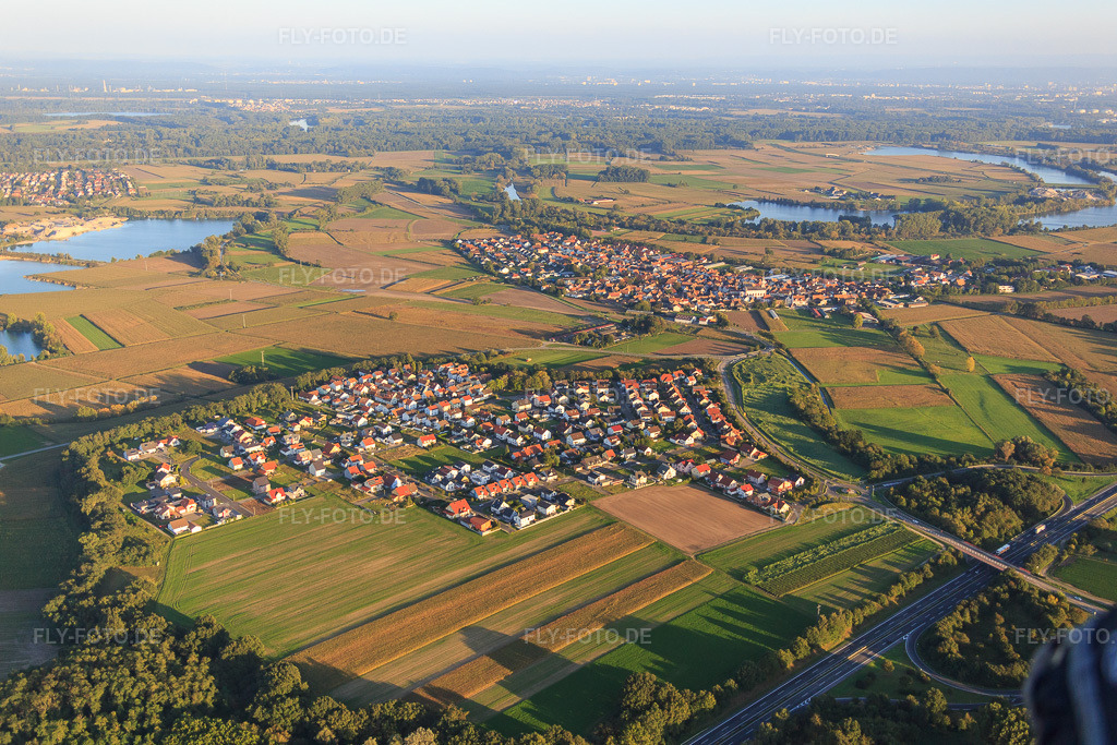 Luftbild: Ortsansicht von Westen im Ortsteil Hardtwald in Neupotz im Bundesland Rheinland-Pfalz in Deutschland. Foto: IMG_073128.jpg vom 23.09.2014 durch Werner Riehm/FLY-FOTO.deAuflösung des Originals: 5472 x 3648 px