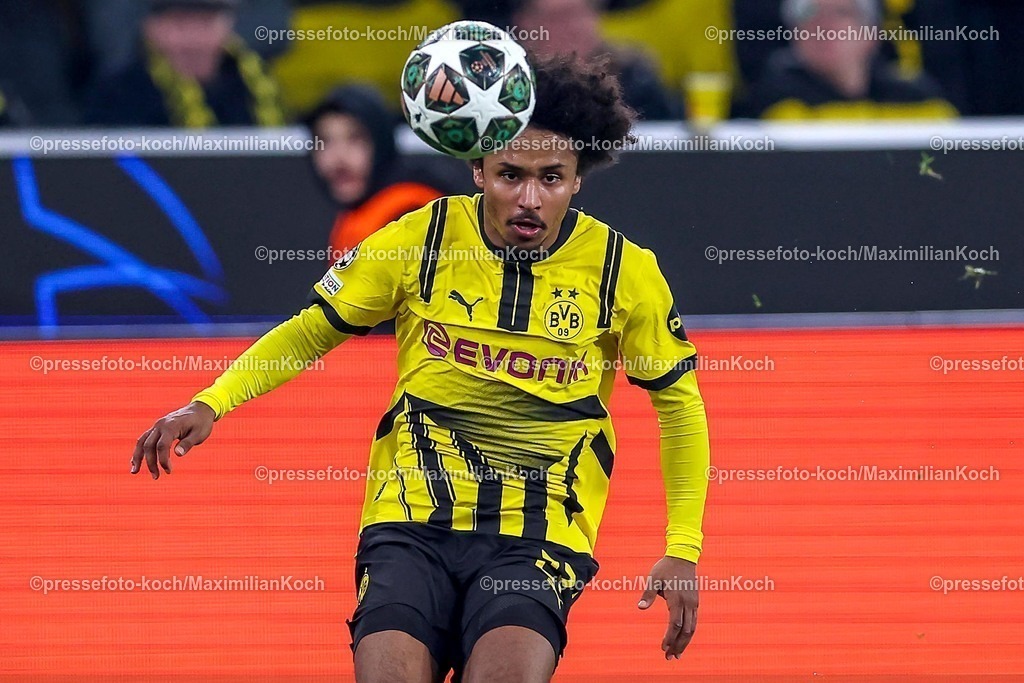 UCL04032502188 | 04.03.2025, Fußball, UEFA Champions League, Borussia Dortmund - OSC Lille, Signal Iduna Park, Runde der 16, Saison 2024 2025: Karim Adeyemi (BVB #27)