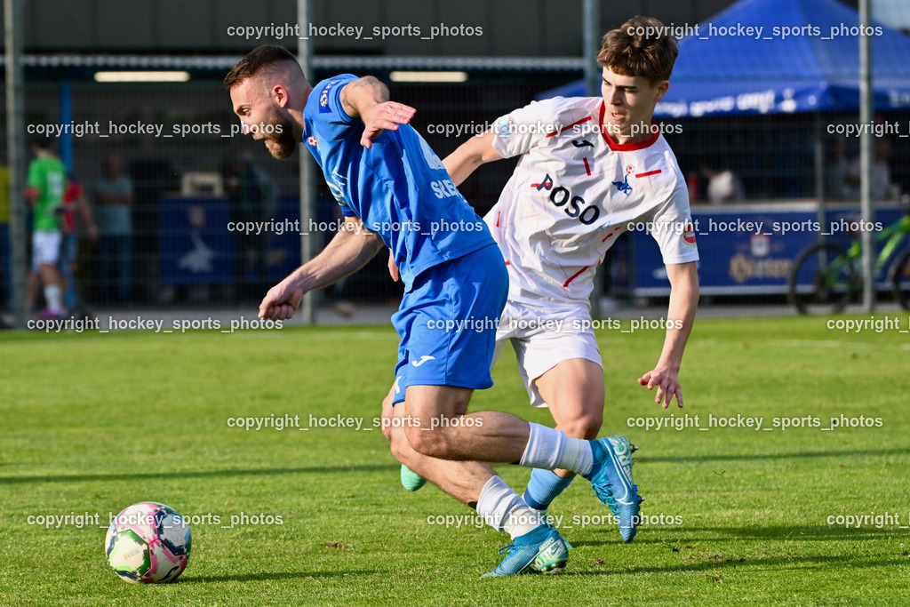 SAK Klagenfurt vs. SVG Bleiburg | #23 Kristian Sredojevic SAK, #15 Marvin Maier, SVG Bleiburg, SAK Klagenfurt vs. SVG Bleiburg, SAK Klagenfurt vs. SVG Bleiburg am 11.05.2024 in Klagenfurt (Sportpark Welzenegg), Austria, (Photo by Bernd Stefan)