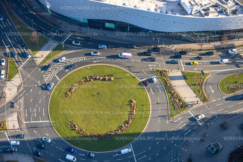 Essen260100977 | Luftbild, Berliner Platz begrünter Kreisverkehr, Straßenverkehr, Stadtkern, Essen, Ruhrgebiet, Nordrhein-Westfalen, Deutschland