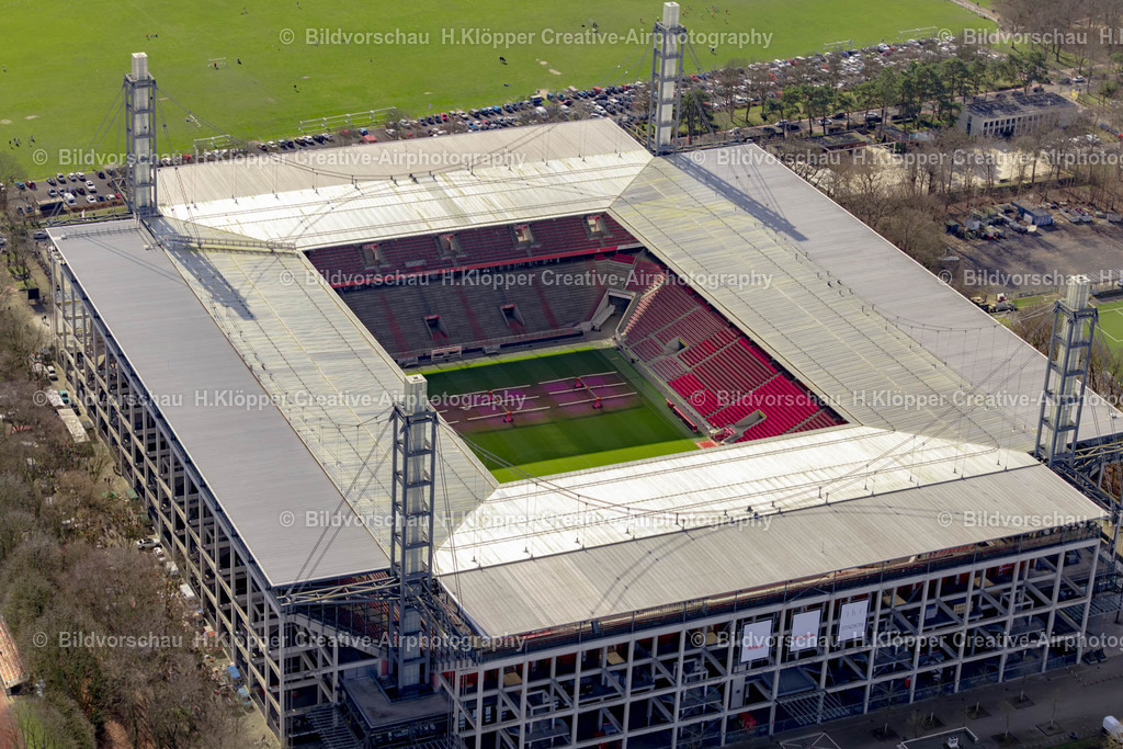 Luftbilder Köln-0222 | Luftbildfotografie Sportstätten-Gelände der Arena des Stadion " RheinEnergieSTADION " im Ortsteil Lindenthal in Köln im Bundesland Nordrhein-Westfalen, Deutschland. - Realisiert mit Pictrs.com