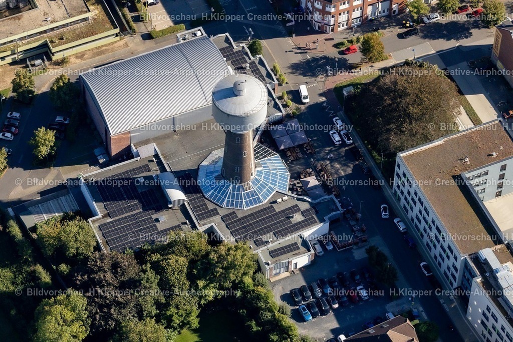 Lufbilder Alsdorf-5941 | Bauwerk des Industriedenkmales Wasserturm " Wasserturm, Hubertusstraße " an der Hubertusstraße, Otto-Wels-Straße in Alsdorf - Realisiert mit Pictrs.com
