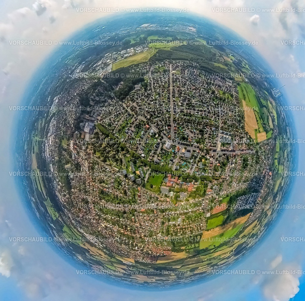 Hamm230990064 Bockum-Hoevel | Luftbild, Ortsansicht Ortsteil Bockum-Hövel, Wohnen und Leben, Erdkugel, Fisheye Aufnahme, Fischaugen Aufnahme, 360 Grad Aufnahme, tiny world, Bockum-Hövel, Hamm, Ruhrgebiet, Nordrhein-Westfalen, Deutschland
