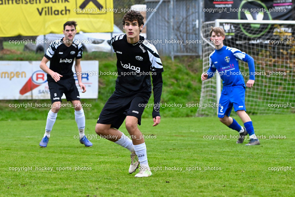 MSC Magdalen vs. SV Wernberg | #10 Luca Guggenberger MSC Magdalen, #2 Samuel Hofer SV Wernberg, #13 Marc Lenuweit MSC Magdalen, MSC Magdalen vs. SV Wernberg, MSC Magdalen vs. SV Wernberg am 10.11.2024 in Magdalen (Sportplatz Magdalen), Austria, (Photo by Bernd Stefan)