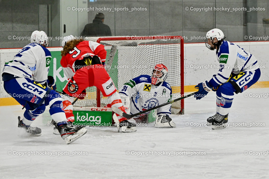ESV Ferlach vs. UECR Eisbären Huben | #22 Waldner Elias UECR EISBÄREN HUBEN, #9 Steiner Markus ESV Ferlach, #31 Sicher Michael UECR EISBÄREN HUBEN, #32 Wibmer Michael UECR EISBÄREN HUBEN, ESV Ferlach vs. UECR Eisbären Huben, ESV Ferlach vs. UECR Eisbären Huben am 31.10.2025 in Ferlach (HTC Eishalle Ferlach), Austria, (Photo by Bernd Stefan)