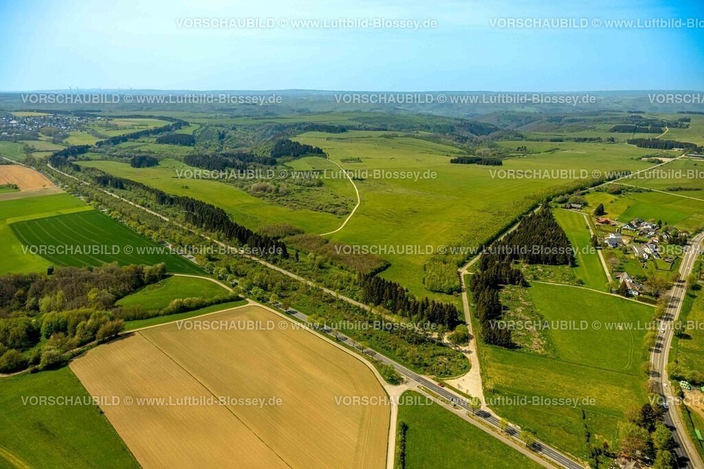 Schleiden240502159DreibornerHochfläche | Luftbild, Waldgebiet und Dreiborner Hochfläche Naturschutzgebiet NSG zwischen Scheuren und Dreiborn, Baumallee und Wanderweg an der Landstraße L207, Fernsicht im Nationalpark Eifel, Herhahn, Schleiden, Nordrhein-Westfalen, Deutschland